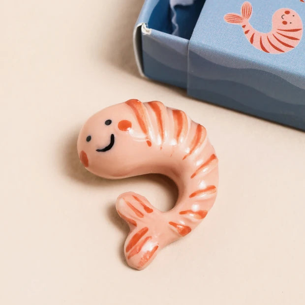 Tiny Matchbox Ceramic Shrimp Token -  Uneeka - 81842
