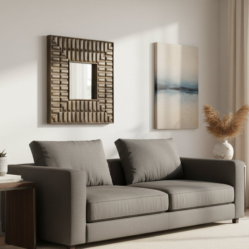 Square Carved Tile Design Mirror - 2857W - Uneeka