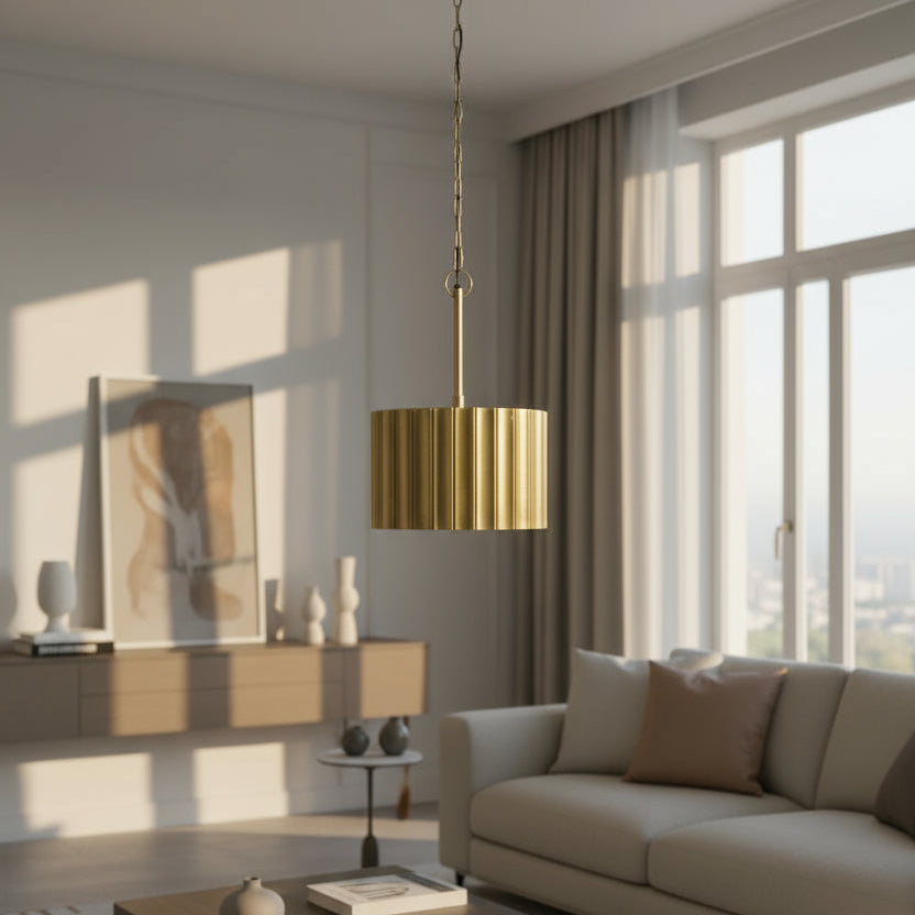Ribbed Brass Cladded Chandelier - 2287V - Uneeka