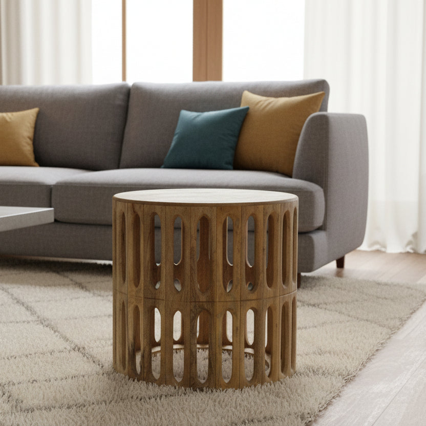 Oval Cut Out Design Round Side Table - 2792M - Uneeka