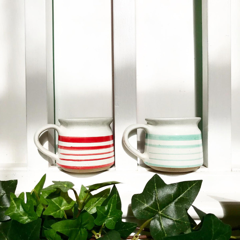 Hand Thrown Striped Mug Uneeka lifestyle red andturquoise