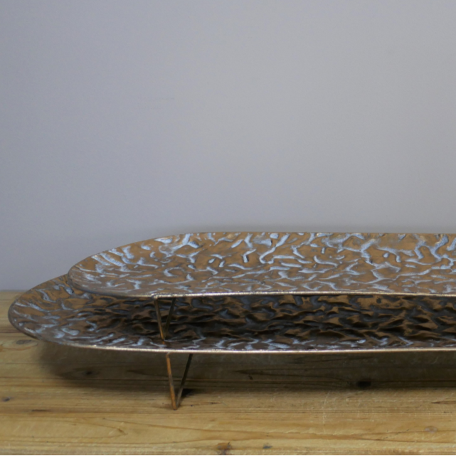 Multi Toned Embossed Brass Tray - 9104 - Uneeka
