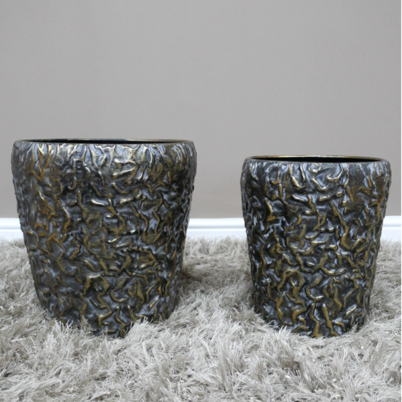 Multi Tone Brass Embossed Planter - 9790 - Uneeka