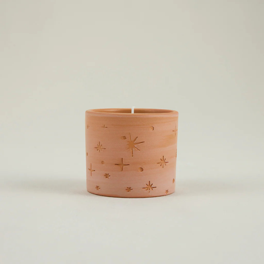 St Eval Star Gazy Ceramic Pot Candle Orange & Cinnamon - F01573 - Uneeka