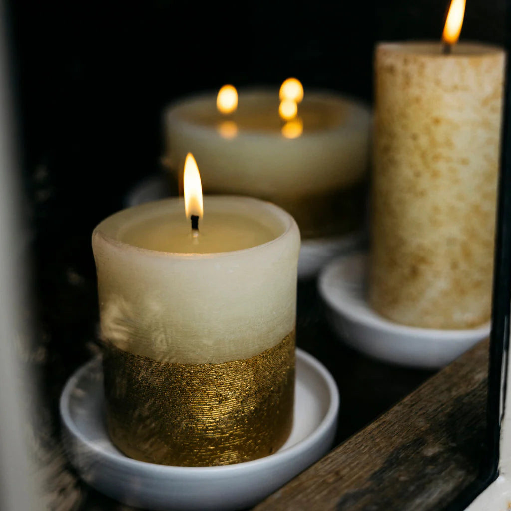 Gold Half Dipped Pillar Candle Ivory Inspiritus - F00444 - Uneeka