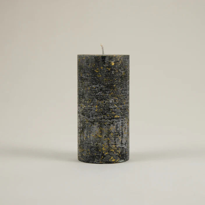 Gold Marbled Pillar Candle Winter Thyme - F00791 - Uneeka