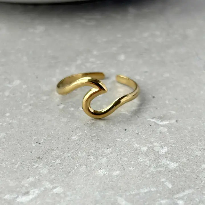 Ocean Wave Adjustable Gold Ring - RG009-G - Uneeka