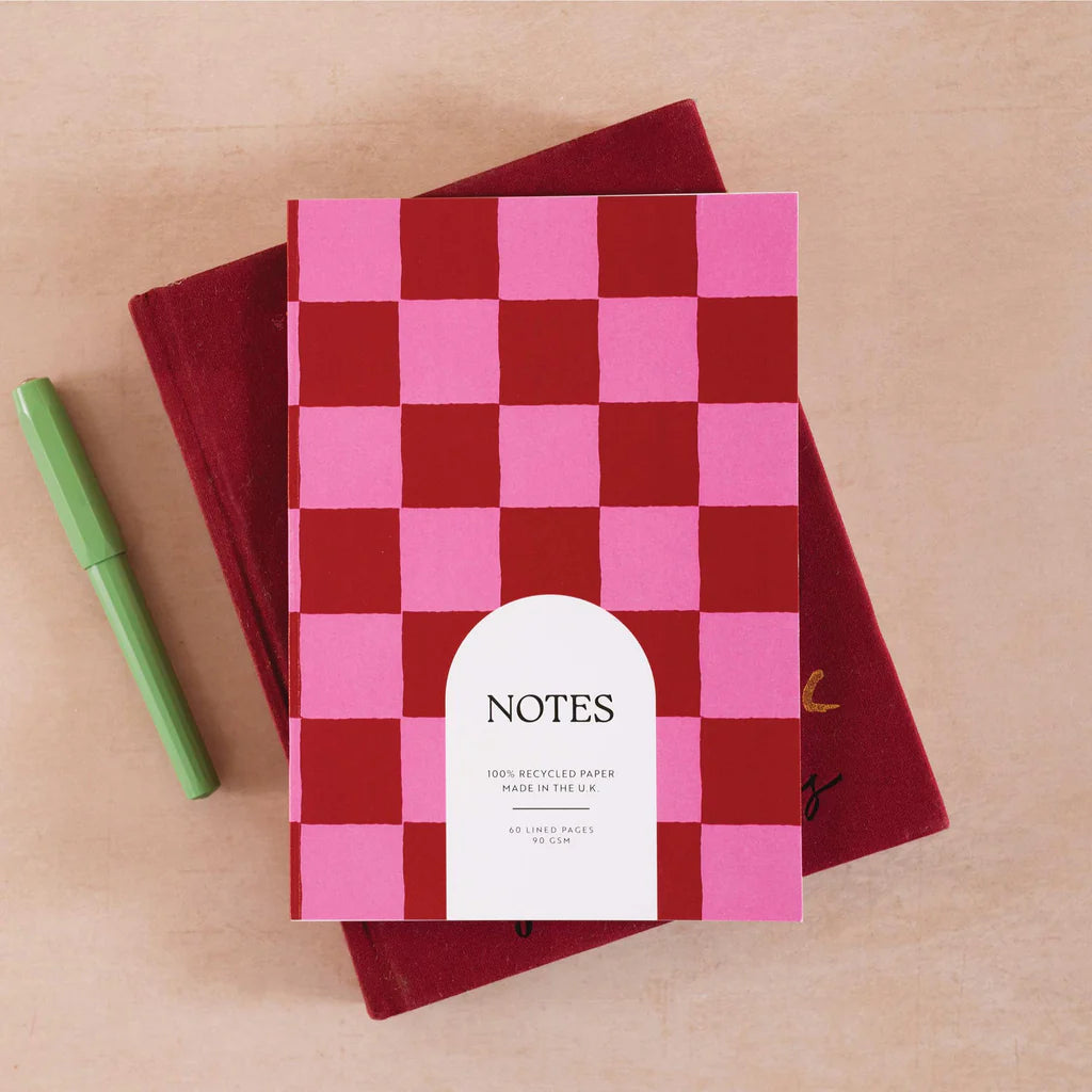 Red & Pink Check A5 Lined Flat Lay Notebook - TUE-NBK-STP-BUR-A5 - Uneeka