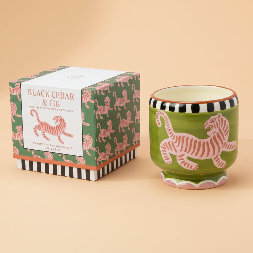 Ceramic Tiger Candle Black Cedar & Fig - AD0806EU - Uneeka