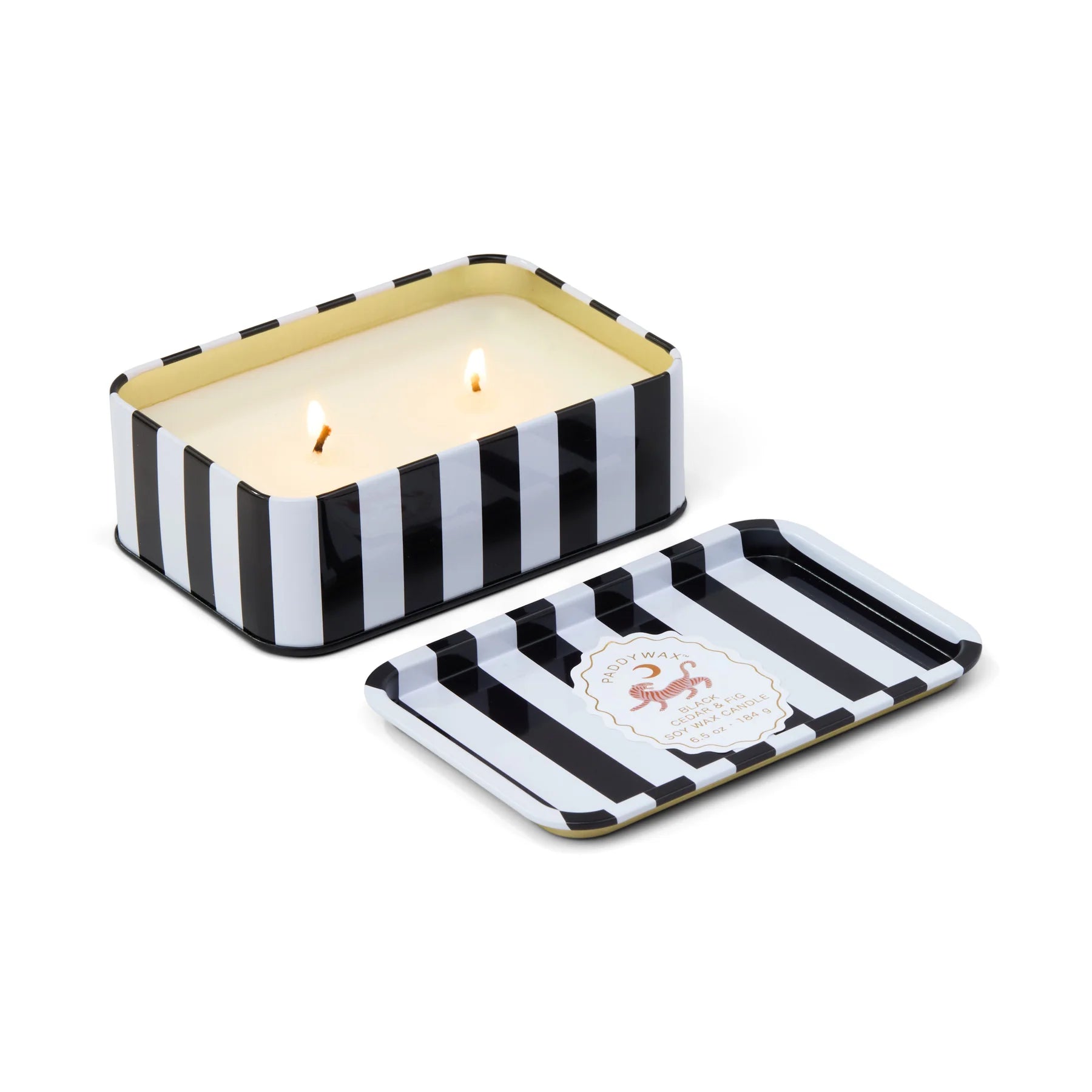 Two Wick Patterned Tin Candle Black Cedar & Fig - ADO0601EU - Uneeka