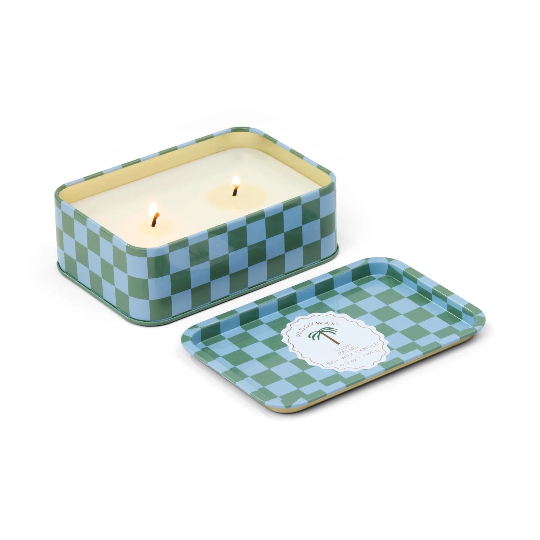 Two Wick Patterned Tin Candle Lush Palms - ADO0604EU - Uneeka