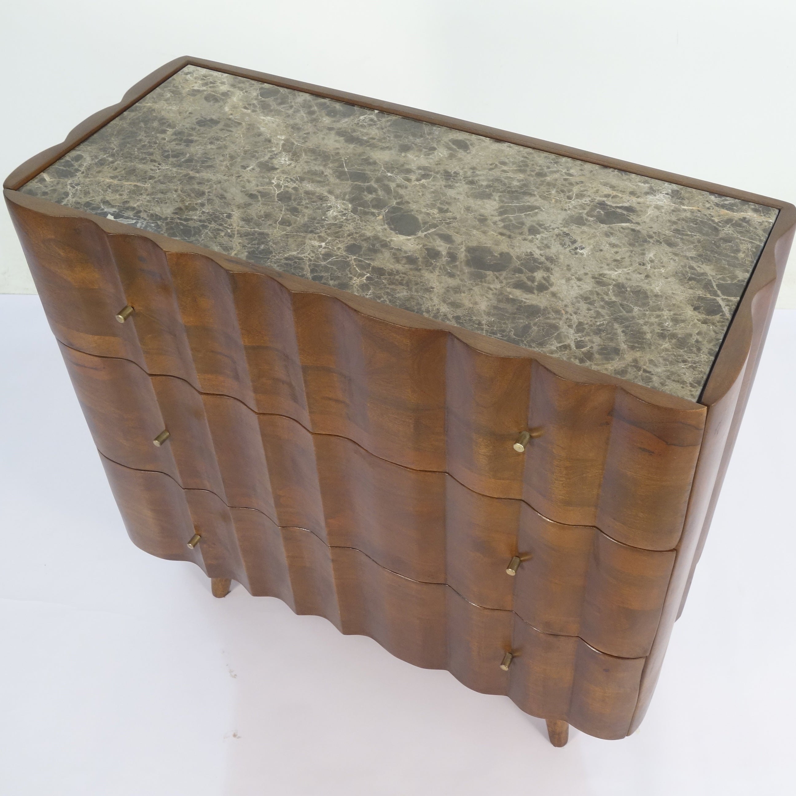 AM Mango Wood Chest of 3 Drawers with Marble Top -  2850U - Uneeka