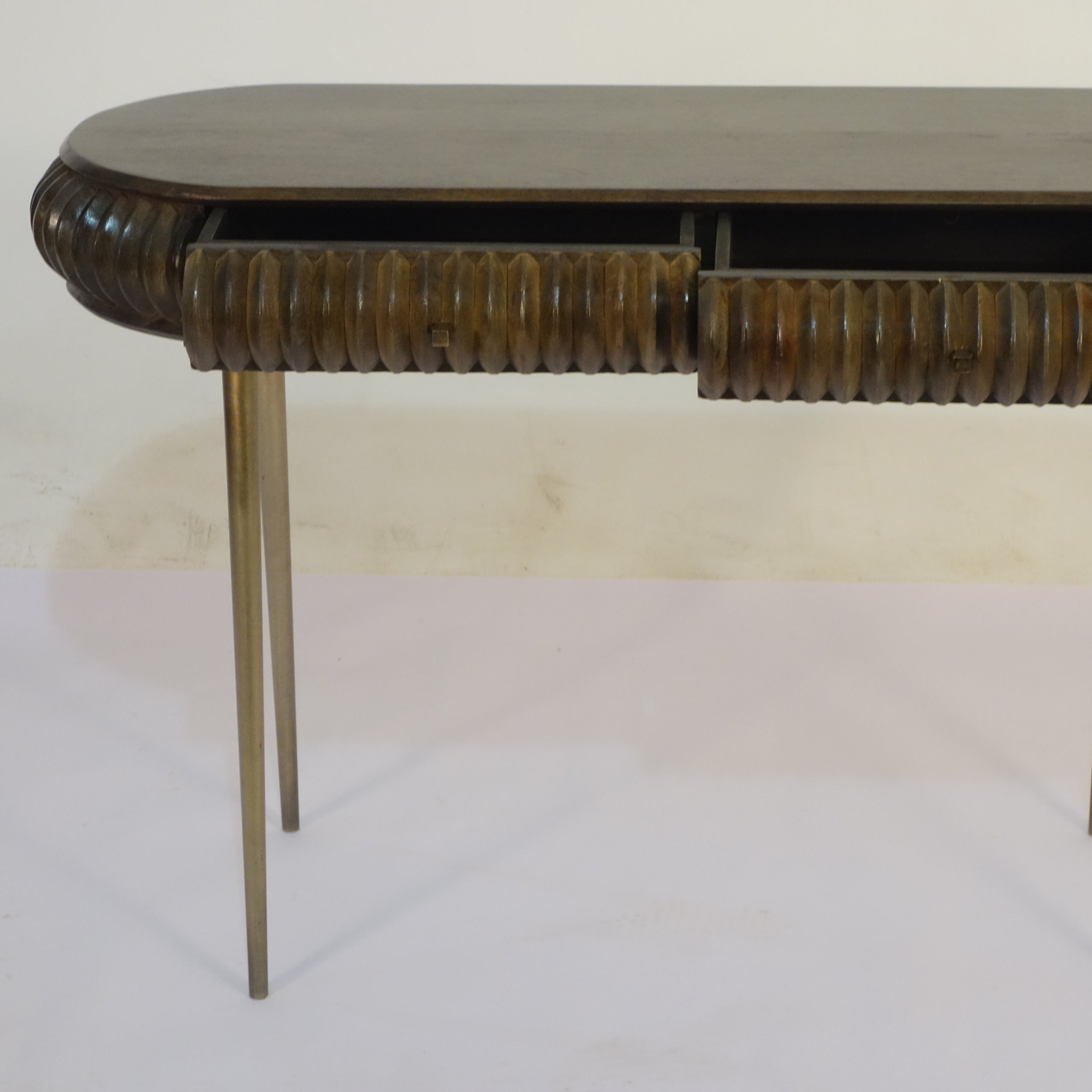 Pebbled Mango Wood Console Table with Brass Legs - 2858T - Uneeka