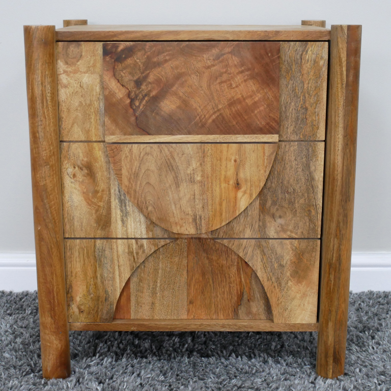 Acacia Wood Carved Circles Bedside Cabinet - Uneeka