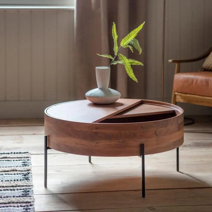 Acacia Wood Low Round Coffee Table - 5059413391941 Risby - Uneeka