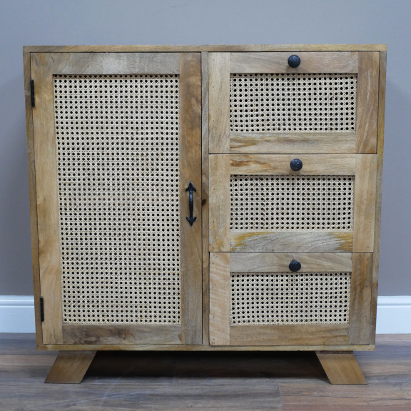 Acacia Wood & Rattan Detail Storage Cabinet - 9718 - Uneeka