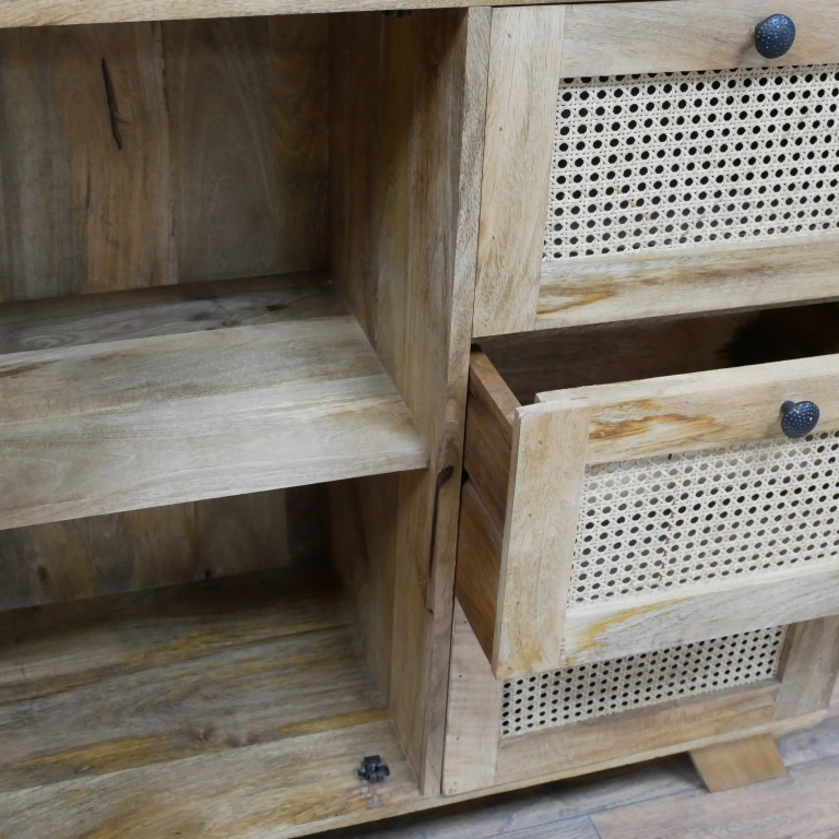 Acacia Wood & Rattan Detail Storage Cabinet - 9718 - Uneeka