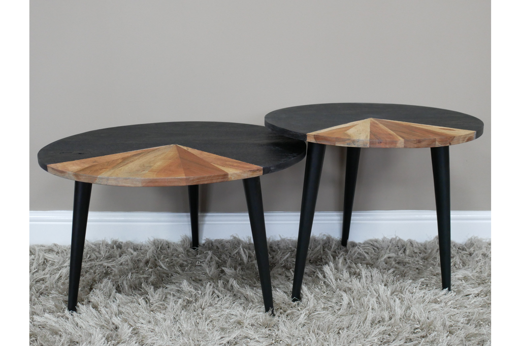 Acacia Wood & Black Iron Coffee Table Small/Wide, Tall/Narrow