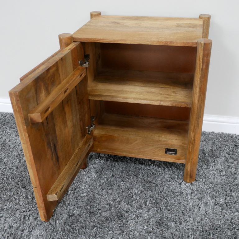 Acacia Wood Carved Circles Bedside Cabinet - Uneeka