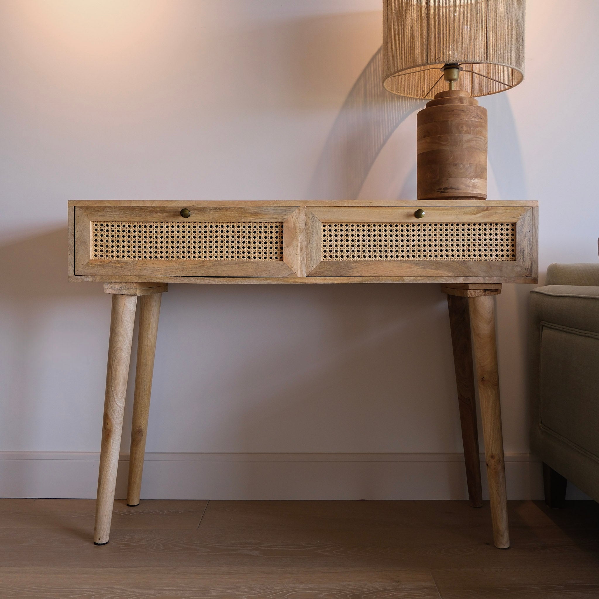 Acacia Wood & Rattan Drawer Console Table - 9717 - Uneeka