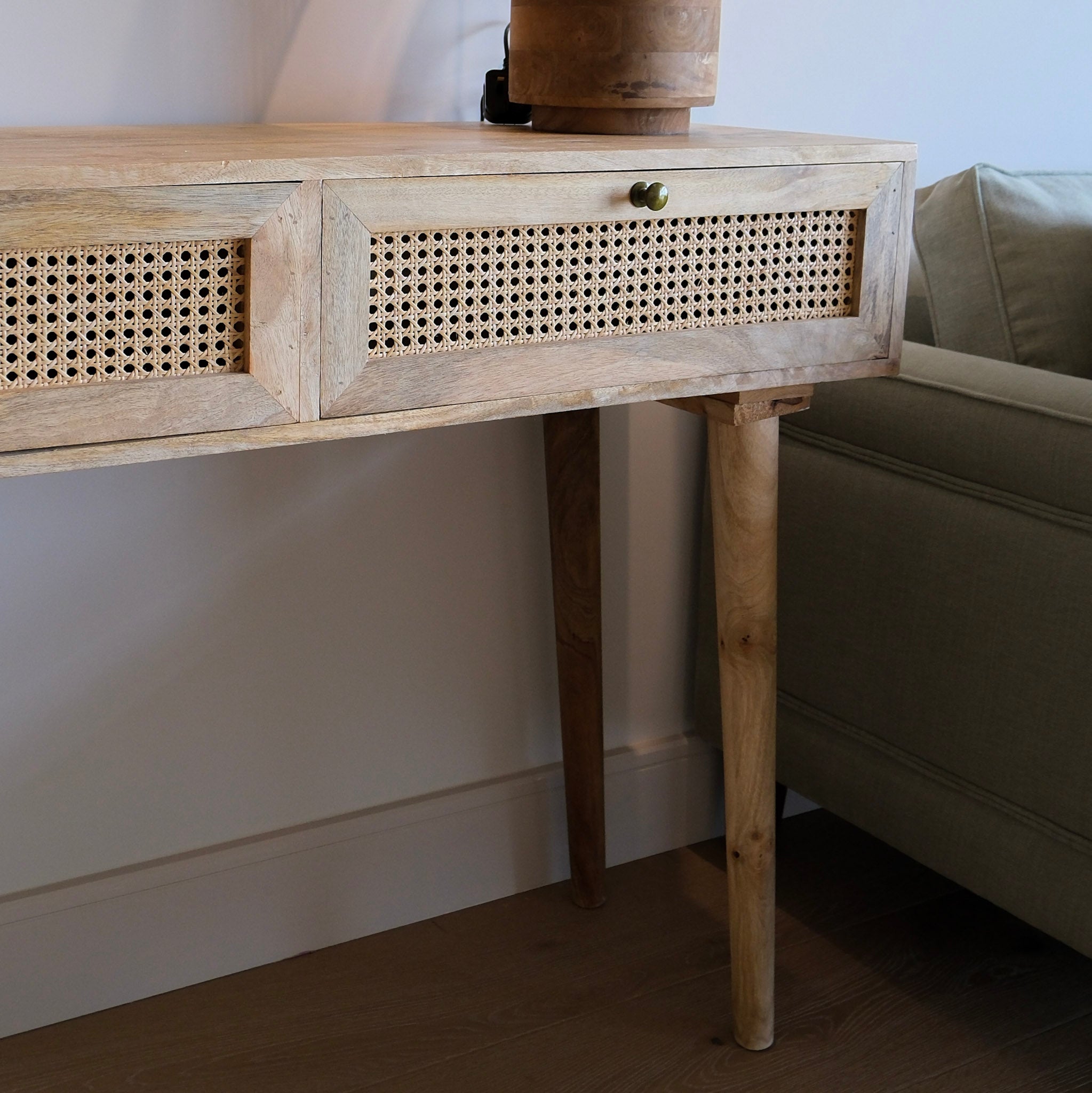 Acacia Wood & Rattan Drawer Console Table - 9717 - Uneeka