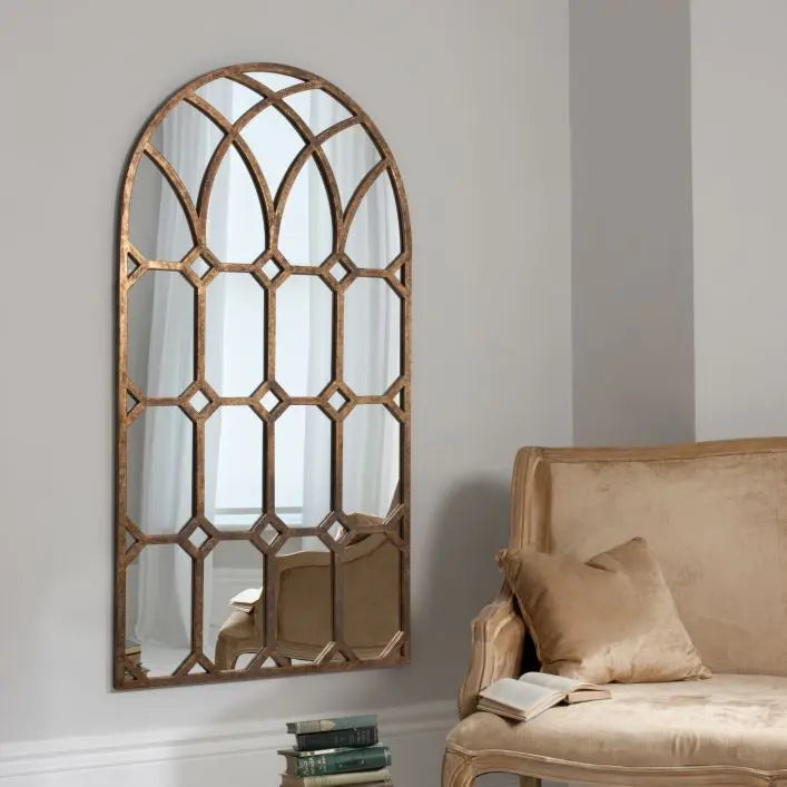 Aged Bronze Arch Geometric Mirror - 5055299468548 Khadra - Uneeka