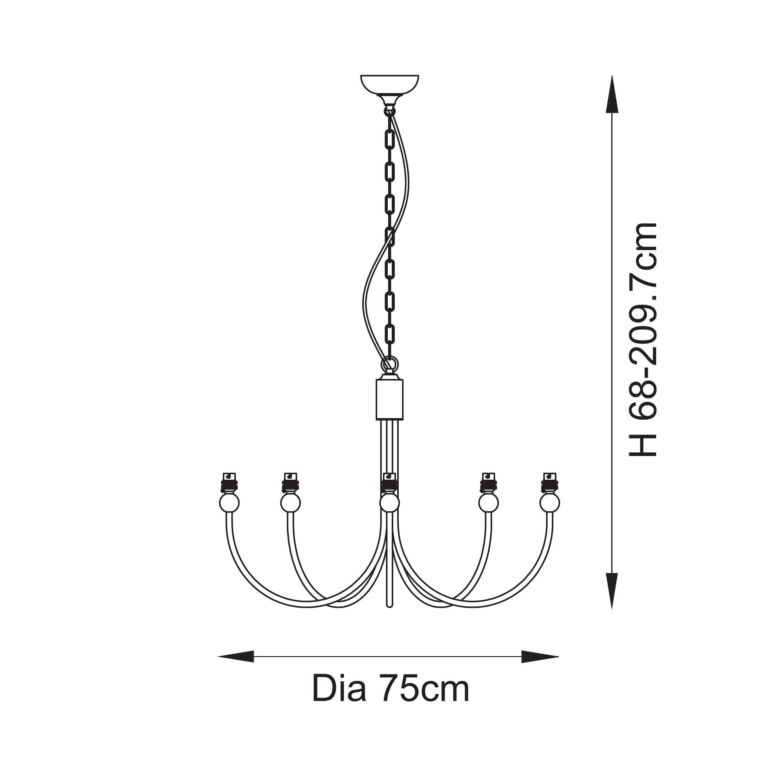 Aged Brushed Brass Curved Arm 5 Light Pendant - 112152 - Height Adjustable - Uneeka