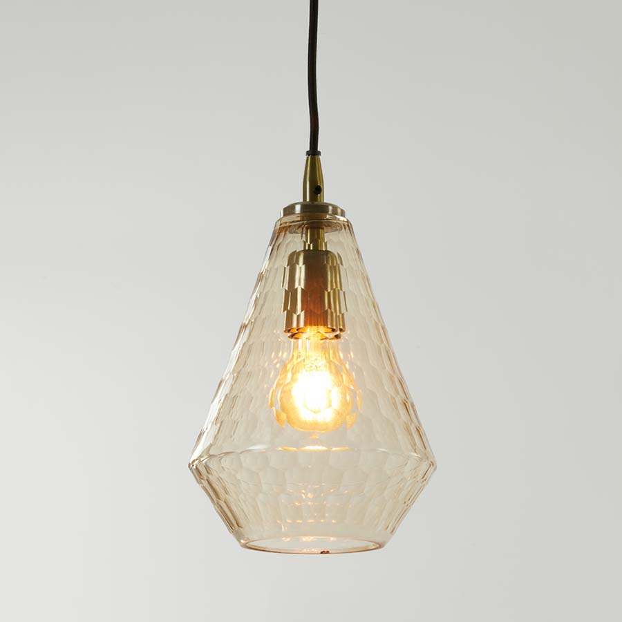 Amber Long Cone Textured Glass Hanging Lamp
