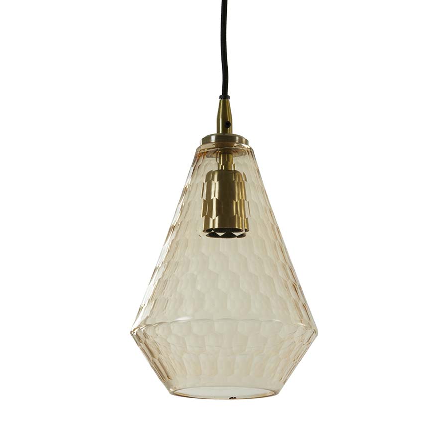 Amber Long Cone Textured Glass Hanging Lamp