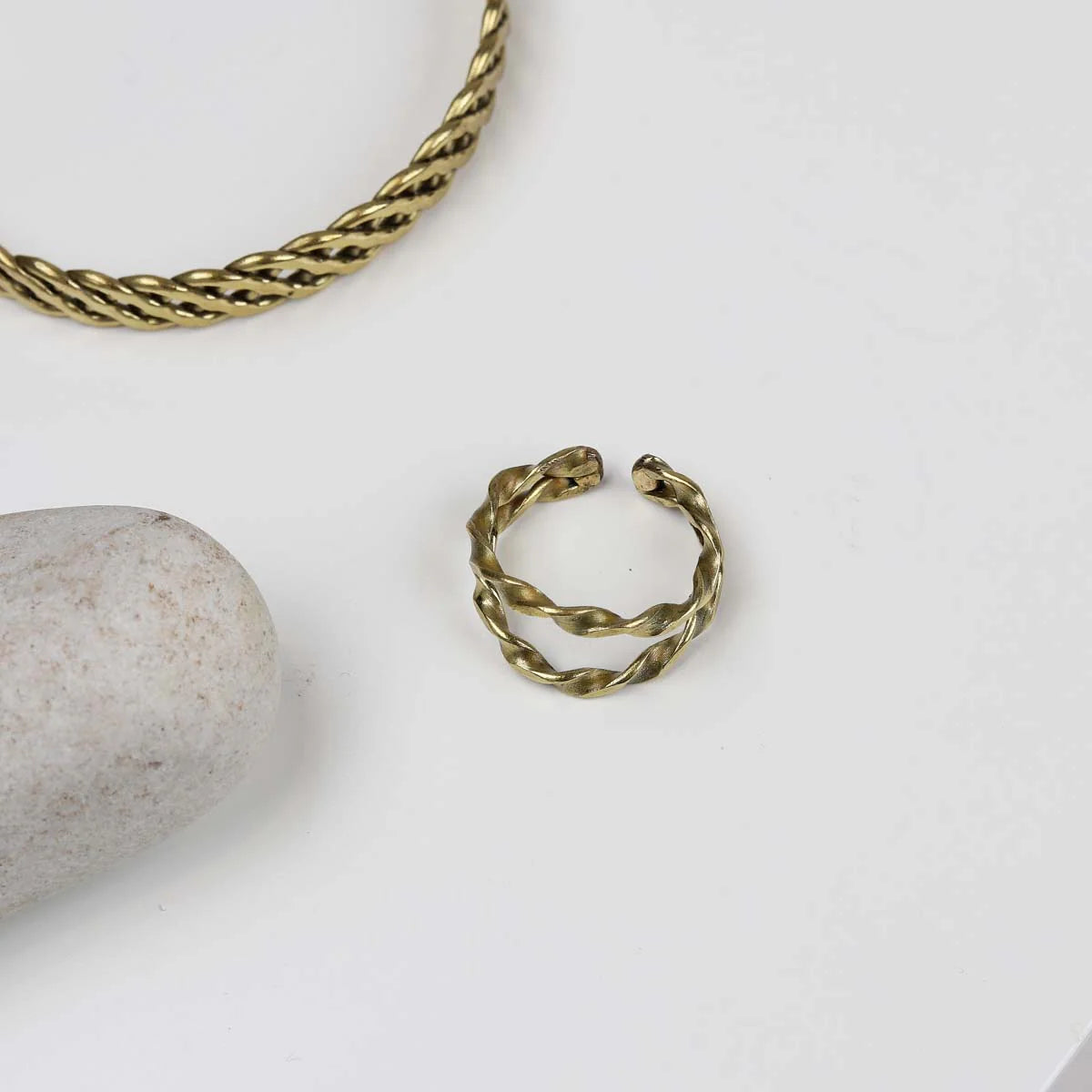 Antique Gold Double Twisted Open Ring - ANYA - Uneeka