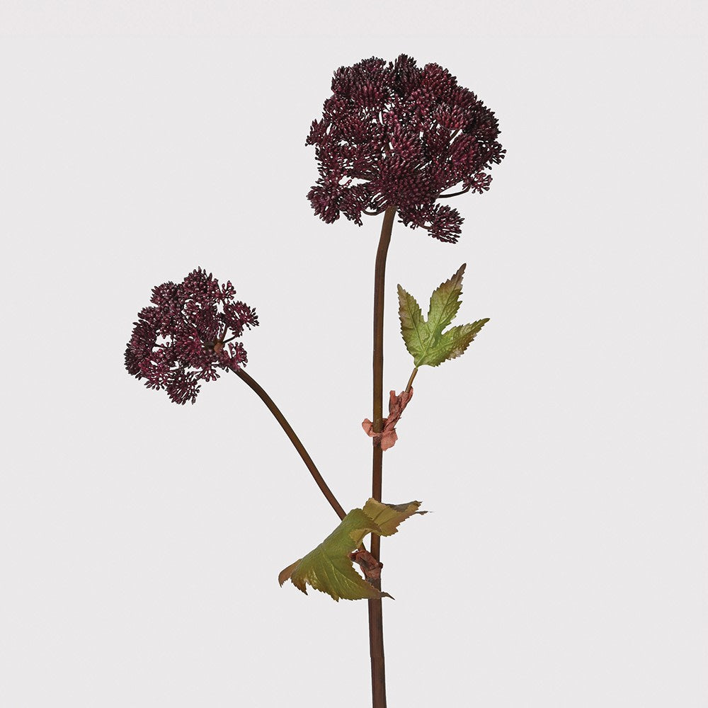 Artificial Deep Red Angelica Seed Heads with Leaves
