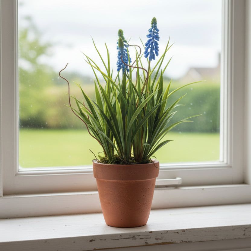 Artificial Blue Muscari In A Terracotta Pot - KOW2704 - Uneeka