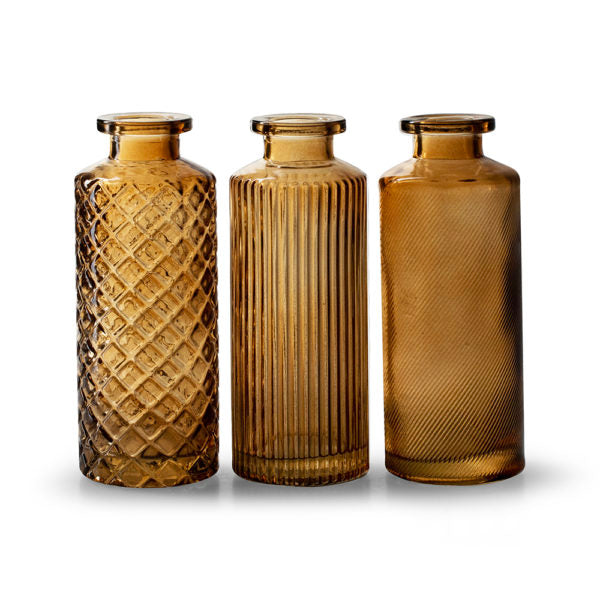Assorted Pattern Mini Cedar Brown Bottle Vases