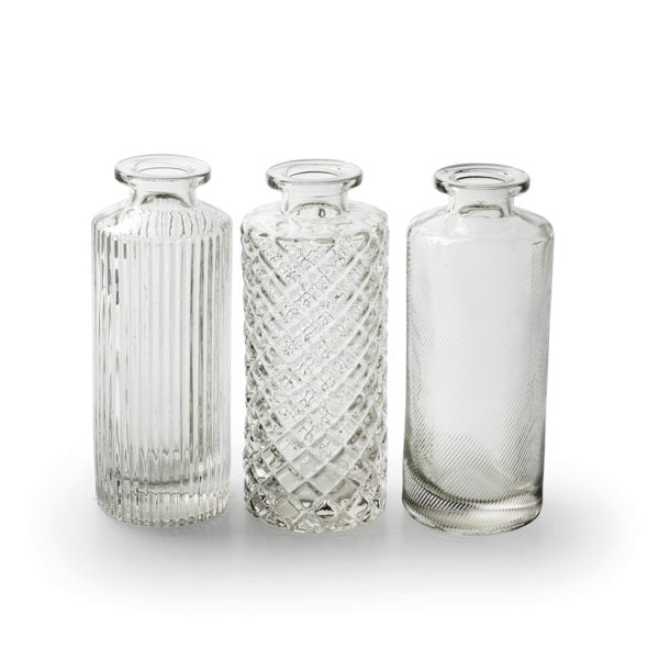 Assorted Pattern Mini Clear Bottle Vases