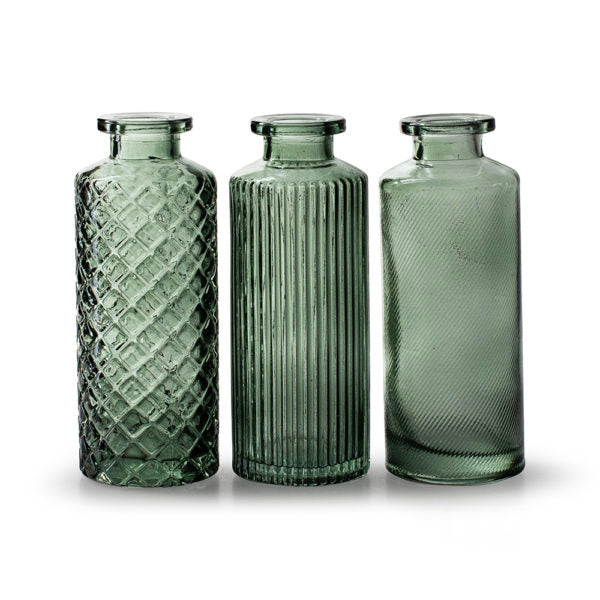 Assorted Pattern Mini Green Bottle Vases