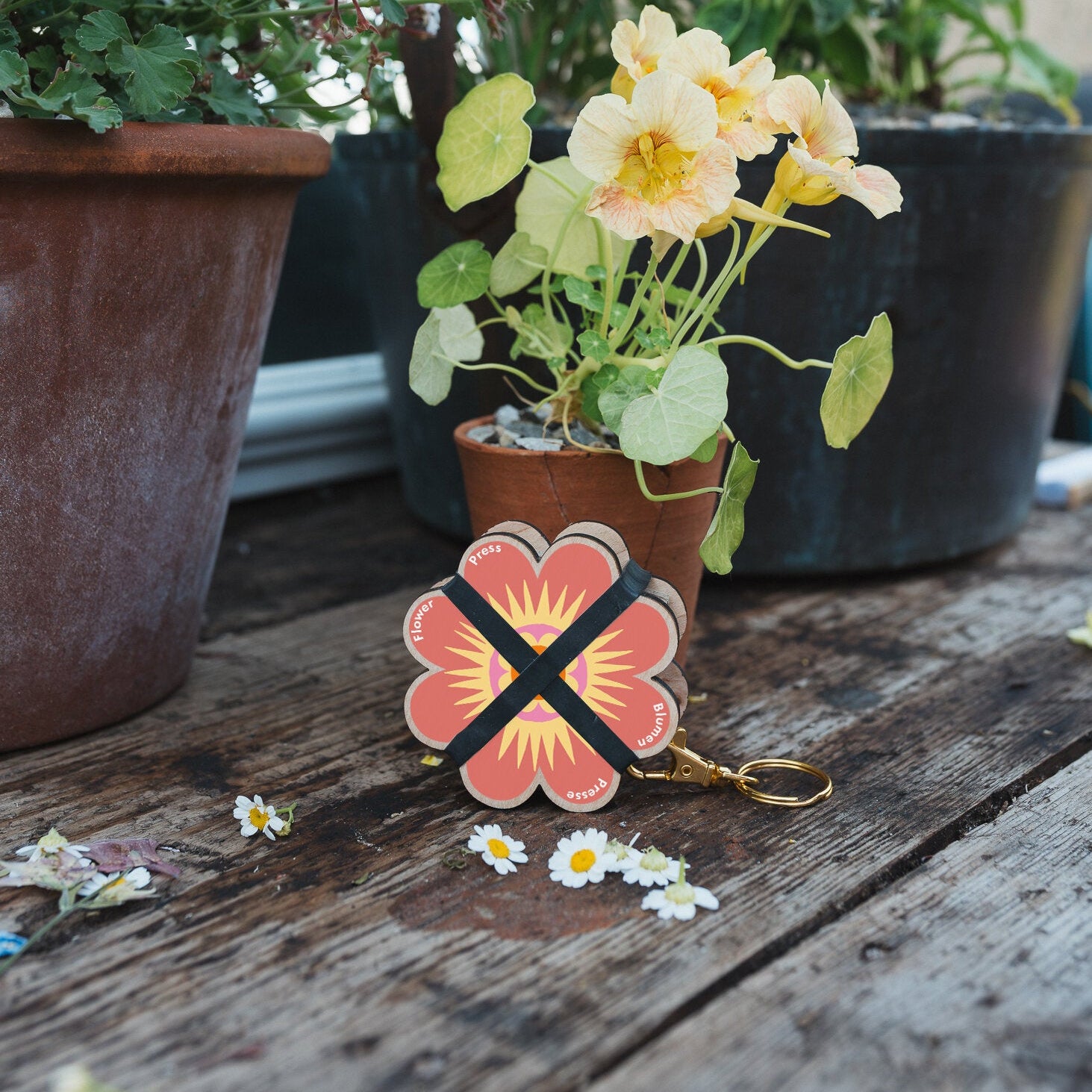 Assorted Orange & Pink Keyring Flower Press - WKPOP - Uneeka