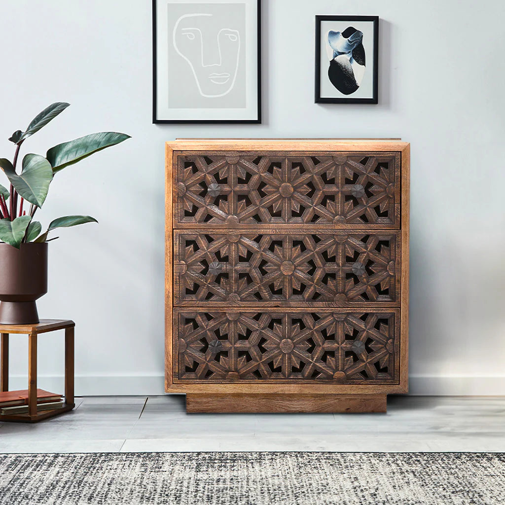 Three Drawer Cut Out Chest Of Drawers - BACD00002A - Uneeka