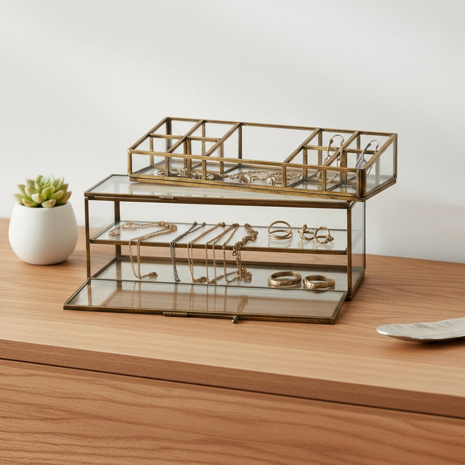 Nkuku Bequai Antique Brass Open Jewellery Box - Nkuku at Uneeka - BB6701