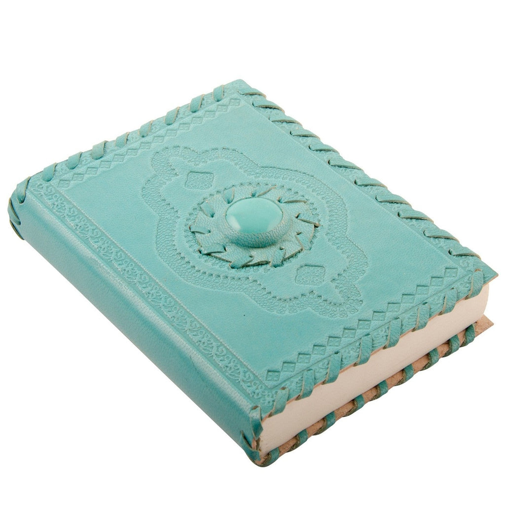 Leather Notebook With Semi-Precious Stone blue