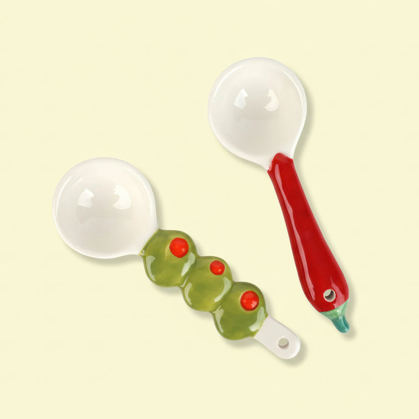 Mini Olive & Chilli Ceramic Serving Spoons - BON-SPOONS-OLI-CHIL - Uneeka