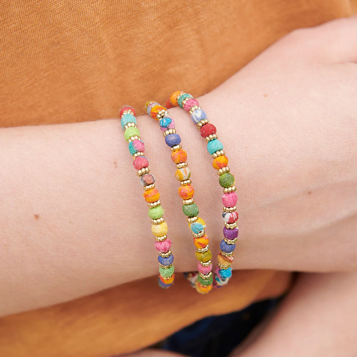 Kantha & Brass Bead Decorative Bracelet - BR-3151 - Uneeka