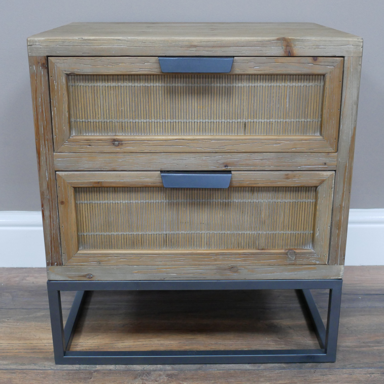 Bamboo Effect Two Drawer Wooden Bedside Cabinet