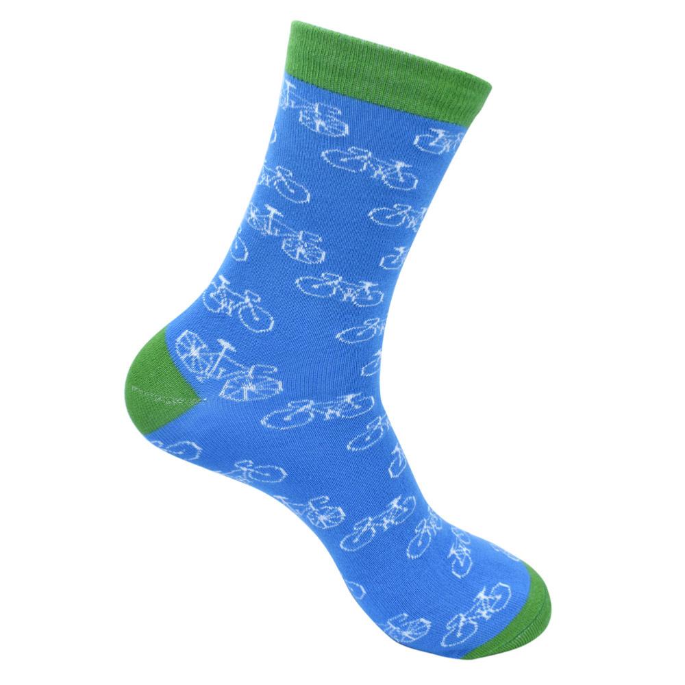 Bamboo Socks - Bicycles, blue socks with white bicycles