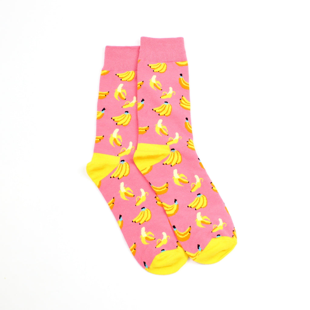 Bananas Pattern Blue Unisex Socks Pink socks, yellow bananas