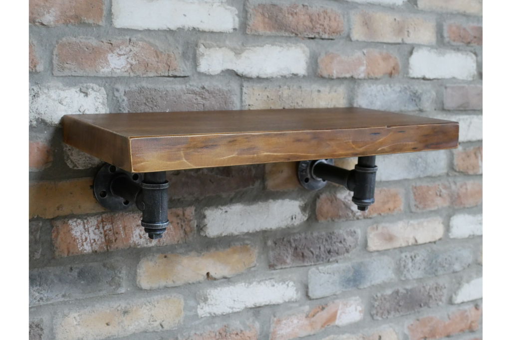 Basic Style Industrial Wooden & Metal Pipe Shelf angled view