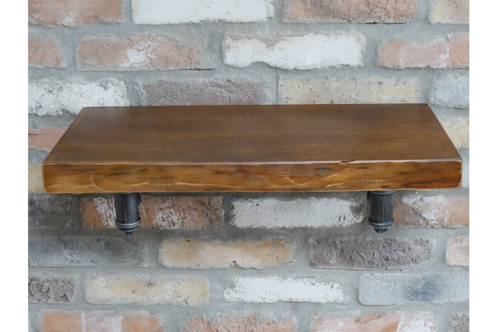 Basic Style Industrial Wooden & Metal Pipe Shelf wooden shelf top