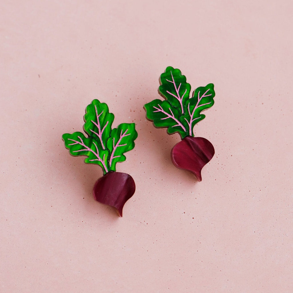 Beetroot Studs on pink background