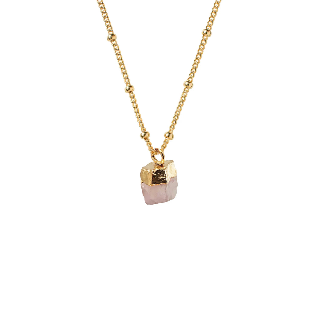 Biba Gold Chain Raw Mineral Pendant Necklace Rose Quartz