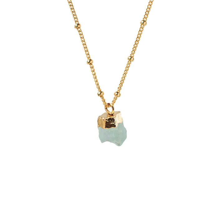 Biba Gold Chain Raw Mineral Pendant Necklace Aquamarine 