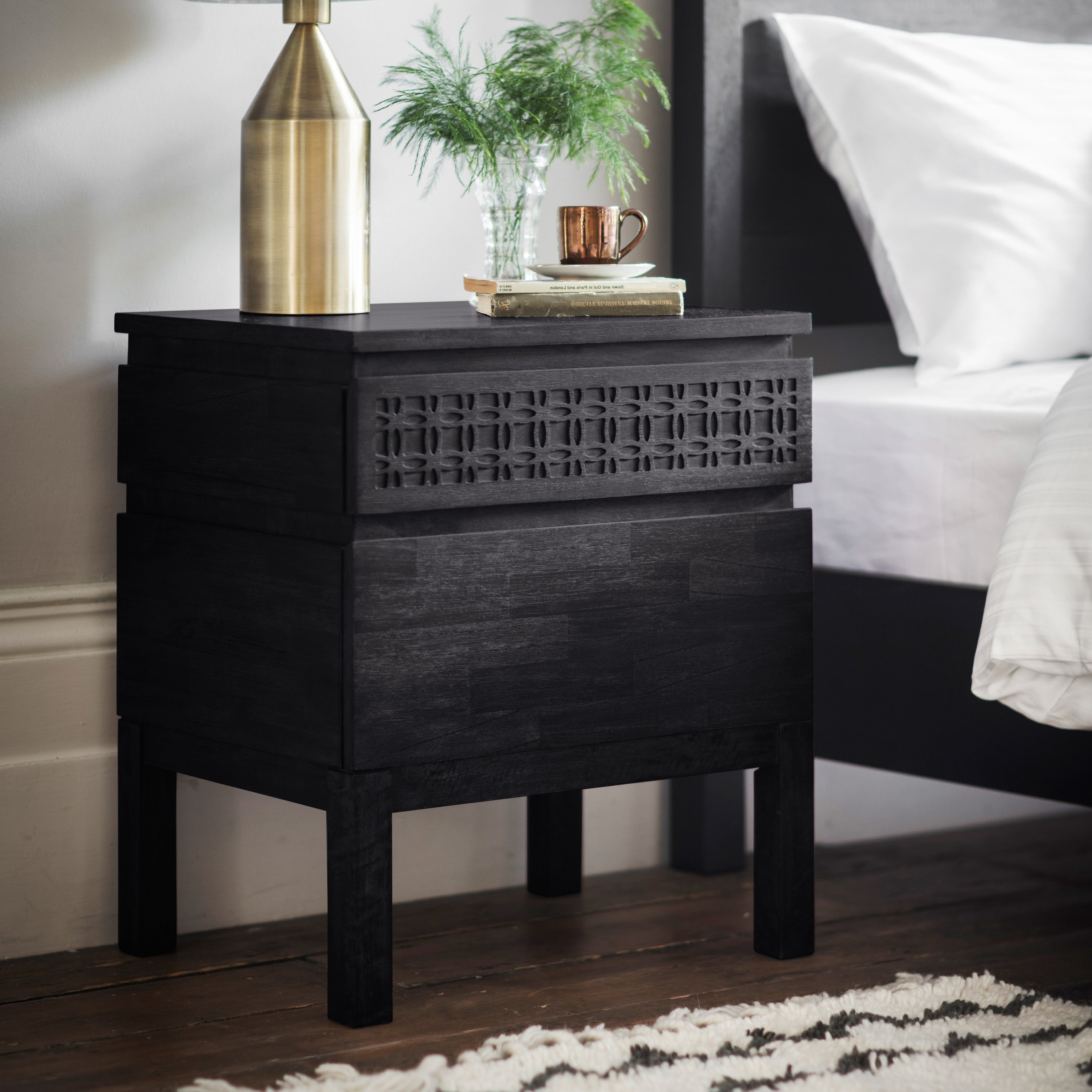 Black Bohemian Bedside Table - Uneeka
